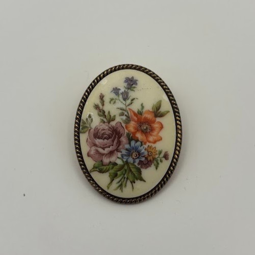 Oval floral bouquet brooch pin - floral,