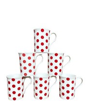 6 Red polka dot mugs set white