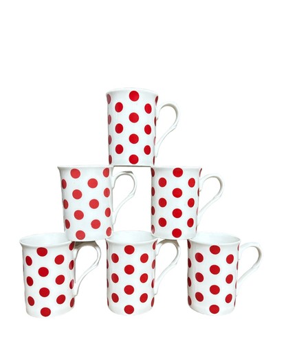 Red polka dot mugs - , set