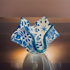 Vintage Art Glass Handkerchief Small Vase Tea Light Candle Holder Star Design