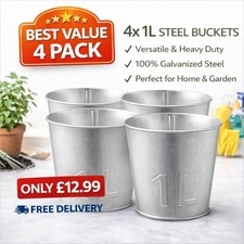 4x 1L Galvanised Steel Buckets
