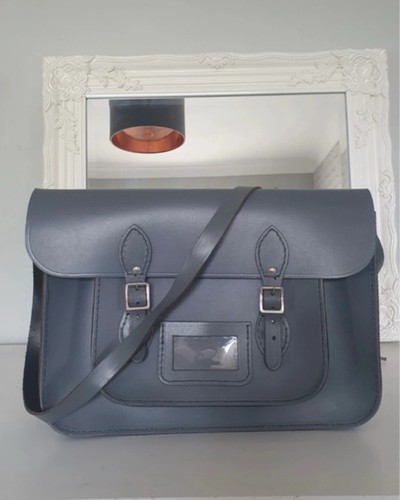 Grey leather satchel top - leather,