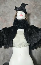 Antique Vintage Art Deco Black Feather Hat, Designer, Jet Beaded Detail
