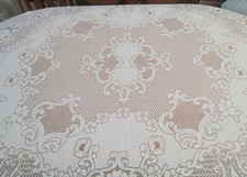 Large cream lace oval tablecloth. Approx. 150cm x 221cm