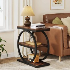 3-Tier End Table Industrial Sofa Side Table with Round Metal Frame