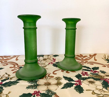 Vintage Pair of Emerald Green Glass  Candlesticks/ Candle Holders 6" Excellent