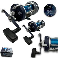 2 x LINEAEFFE GTL 500 SEA BOAT FISHING LARGE MULTIPLIER REEL PRELOADED BLUE LINE