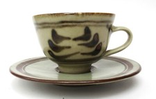 Vintage studio pottery cup & saucer, Harry & May Davis Crowan pottery, 1946-1962
