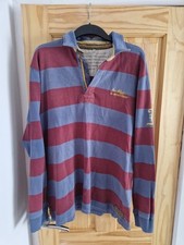 Joules Striped Rugby Jersey Men's L Large Purple Cotton Long Sleeve Quarter Zip
