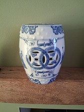 Small Vintage Chinese Miniature Garden Seat Stool Barrel Porcelain Hand Painted