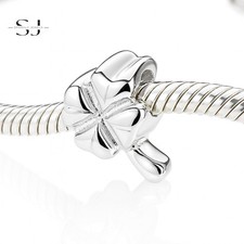 925 Sterling Silver Good Luck 4 Leaf Clover Shamrock Charm Bead for Bracelet