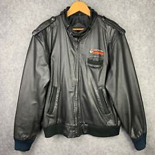 Auto Parts Plus Racing Biker Vintage Classic Racer Zip Leather Jacket Black L