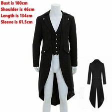 Men Steampunk Vintage Tailcoat Jacket Gothic Victorian Frock Coat Retro UK XS