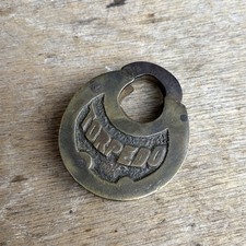 Antique Brass Padlock Torpedo Push Key Warded Padlock Pancake Very Rare Unusual