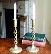 Pair Brass Candlesticks Barley twist Christmas table Vintage