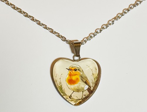 Pretty robin bird glass heart - bird,