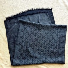 Gucci GG Logo Wool Blend Scarf Dark Gray 70 Wool 30 Silk Unisex 70 9 In Auth