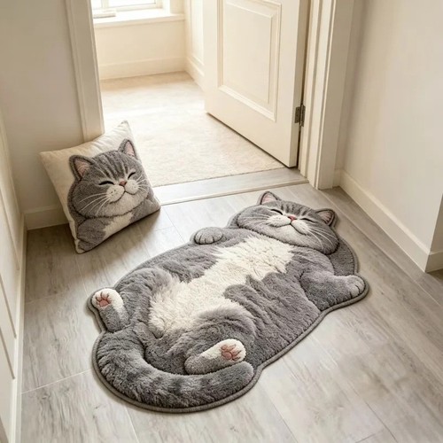 Cute cat shaped plush area - area, rug
