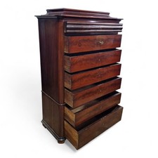 Antique Tallboy mahogany drawers - Tall Flame mahogany chest of 7 drawers