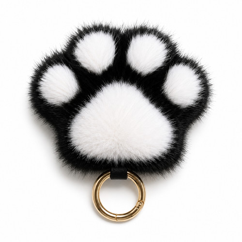 Fluffy cat paw claw keyring - cat,