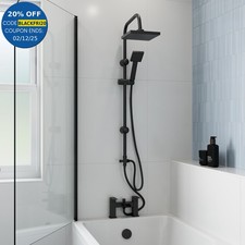 Bath Shower Mixer Waterfall Tap Kit Square Riser Rail Hose Dual Heads Matt Black