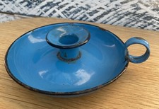 Vintage Czechoslovakian Traditional Enamel Blue & Black Candle Holder