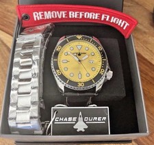 CHASE DURER WATCH-EXTRA LTHR STRAP + FREE LINK TOOL OPTION-YELLOW SUNRAY DIAL