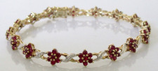 Gold Diamond Bracelet - 9ct Yellow Gold Multi Ruby Cluster Diamond Link Bracelet