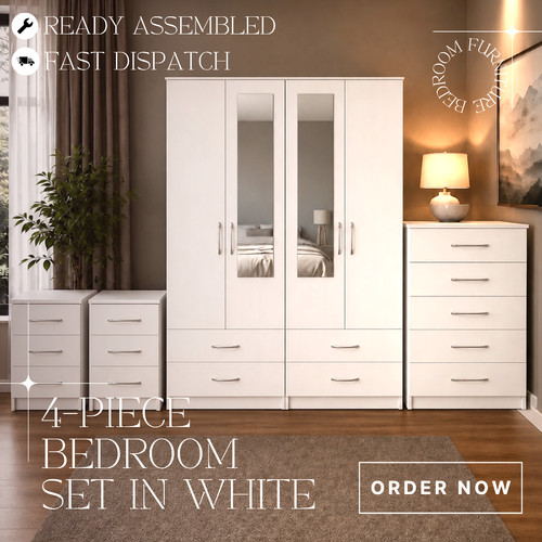Ready assembled white bedroom - white,