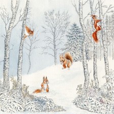 4 x Napkin/33cm/3Ply/Decoupage/Animals/Snow/Playful Squirrels in Winter Forest