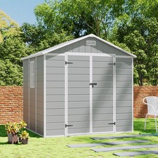 8×6FT Plastic Garden Shed Bike Tool Storage House with Lockable Double Doors UK