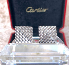 Cartier Cufflinks 925 Sterling Silver Rare Diamond Cut Texture with Case