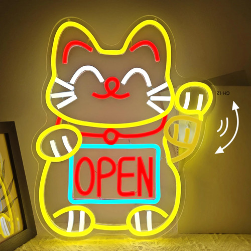 Waving lucky cat neon sign - lucky,