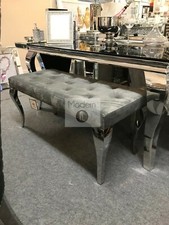 Stunning luxury grey velvet Louis dining bench 130cm wide, grey dining bench