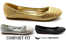 Womens Flat Glitter Pump Slip