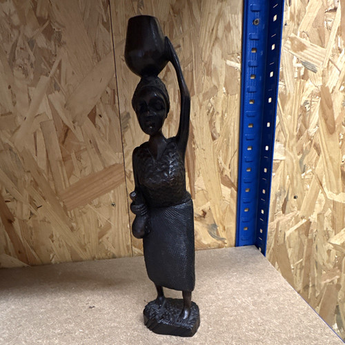 African carved woman carrying - african,