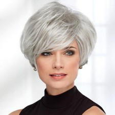 Hair Wig Full Head Coverage Women's Short Silver Grey