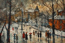 L S lowry Style Canvas Picture