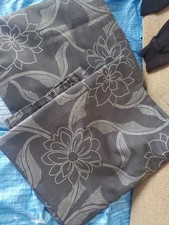 Pair Of Cotton Curtains Approx Each Curtain 60 X 54' Charcoal - Silver Grey Patt