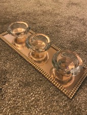 Diamond Triple Tealight Holder Rose Gold Mirrored Plate Home Decor
