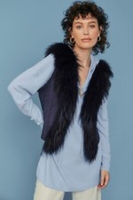 Jayley Blue Fox Fur and Faux Suede Gilet
