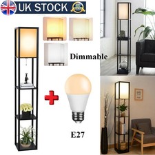 Floor Lamp Free Standing Wood 3-Tier Storage Shelf Reading Bedroom Living Room