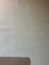 Vintage French Linen Tablecloth With Embroidered Monogramme M 121 X 98 cm