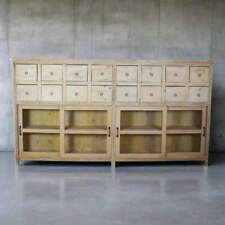 Very Large Vintage Rustic Wooden Apothecary Shop Sideboard Drawers Cabinet