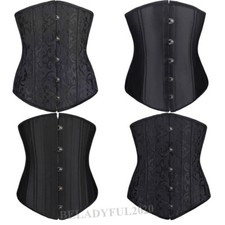 UK Women Waist Trainer Cincher Soft Steel Boned Basque Lace Up Underbust Corset