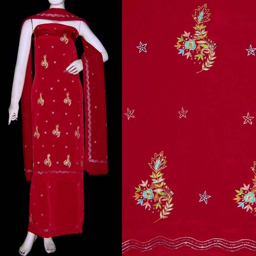Red crepe resham embr indian - w,