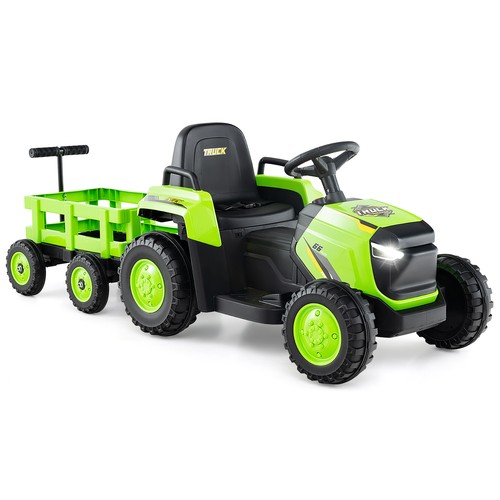 Kids ride tractor with - on,