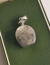 Vintage Sterling Silver Perfume Bottle Pendant – Hand-Engraved Floral Design, 8g