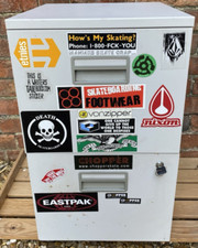 2-Drawer Locking Filing Cabinet, Used, Man Cave Style with Free Skate Stickers!