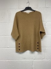 White Stuff Tan Ribbed Wool Blend Half Sleeve Button Detail Jumper Size 10 PT